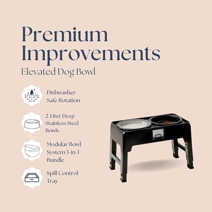 Adjustable Elevated Dog Bowls — Premium Stainless Steel, 4 Height Levels, Spill-Proof, No Tool Assemble, Foldable Feeding System for Dogs of Small, Medium, Large, and XLarge