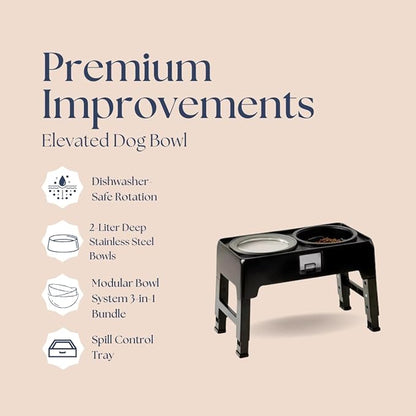 Adjustable Elevated Dog Bowls — Premium Stainless Steel, 4 Height Levels, Spill-Proof, No Tool Assemble, Foldable Feeding System for Dogs of Small, Medium, Large, and XLarge