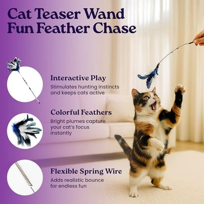 gameOFF Cat Grooming Kit 6 in 1, Include: Nail Clipper, Brush for Shedding, Wand Toy, Interactive Ball Toy, Bath Brush, Ear Cleaner Finger Wipes (30ct.), Cat Grooming Supplies, Kitten Supplies - Image 6