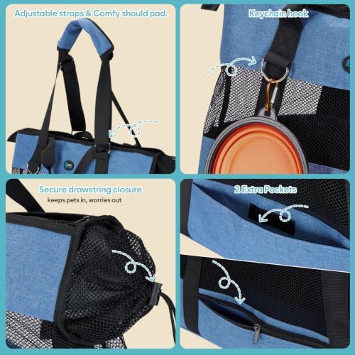 Ownpets XL Cat Dog Purse Carrier, Blue Breathable Mesh, Fits 20lbs - Image 4