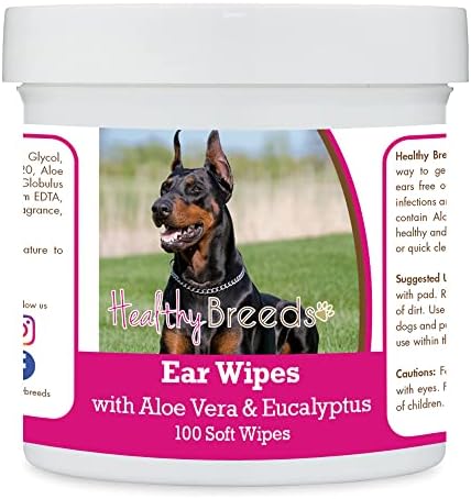 Healthy Breeds Doberman Pinscher, Black and Tan, Ear Cleaning Wipes with Aloe & Eucalyptus for Dogs 100 Count by HealthyBreeds