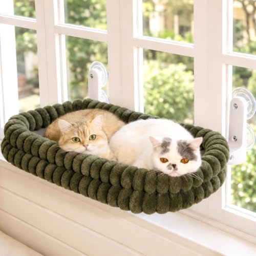 CHEERPALS Cat Window Perch for Indoor Cats Hammock for Window with Reversible Cushion, Foldable Cat Window Bed for Large Cats and Kittens, Cloud Series(Green,Large) by CHEERPALS