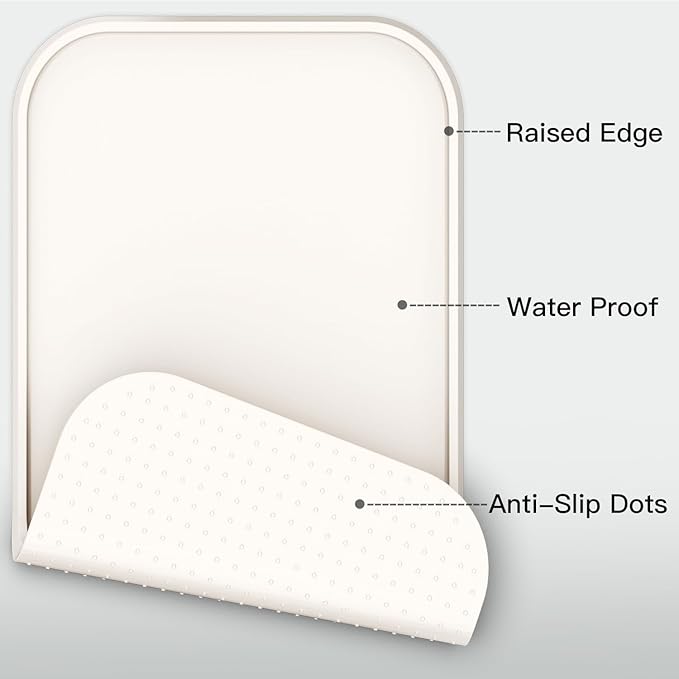 Pet Feeding Mat [Warped Resistant Raised Edge], Water-Proof Silicone Placement for Food Water Bowls, Anti-Slip Base Protect Floor, BPA-Free&Dishwasher-Safe [18.5x11.5inch Small, Sand White]