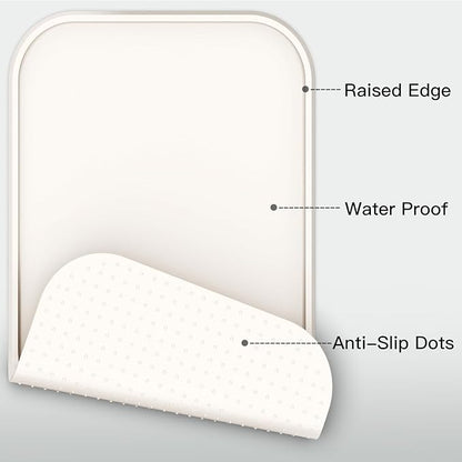 Pet Feeding Mat [Warped Resistant Raised Edge], Water-Proof Silicone Placement for Food Water Bowls, Anti-Slip Base Protect Floor, BPA-Free&Dishwasher-Safe [18.5x11.5inch Small, Sand White]