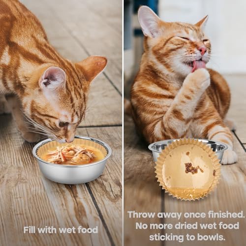 Cat Bowl Set (300 Disposable Pet Bowl Liners with 2 Stainless Steel Bowls) - Image 4
