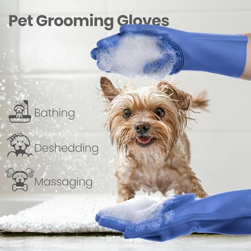 DELOMO Large Silicone Pet Grooming Gloves Dog Washing Gloves, 1 Pair Blue - Image 2