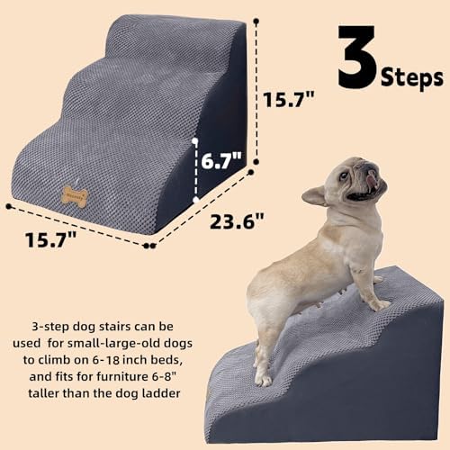 3-Step Pet Stairs for High Beds & Couches, Multi-Step Non-Slip Pet Steps with Balanced Ramp, Indoor 2/3/4/5 Steps for Small Large Cats & Pets, Anti-Slip Stickers Included, 33D Grey - Image 2