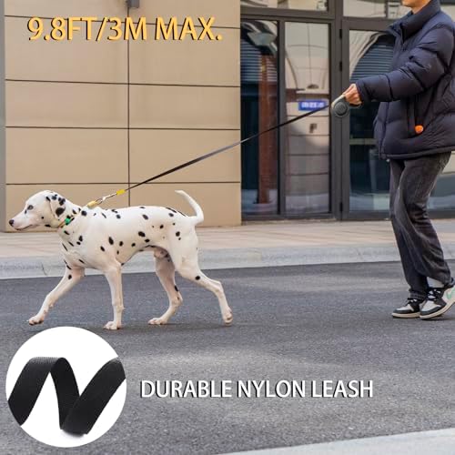 JSXD 360° Tangle-Free Retractable Dog Leash with One-Handed Brake, Pause, Lock, 10 ft Strong Nylon Tape Pet Walking Leash,Suitable for Cats, Small and Medium Dogs up to 66 lbs (Black, 10 ft) - Image 4