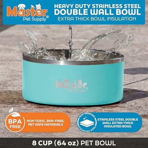 Master Pet Supply Stainless Steel Dog Bowls 64 oz Heavy Duty Aqua Sky - Image 3