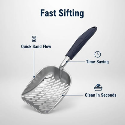 Aluminum Cat Litter Scoop in Holder, Non-Stick Cat Poop Scooper with Holder, Fast Sifting Kitten Poop Lifter and Caddy