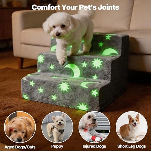 PAWISE Glow in the Dark Dog Stairs, 3-Step Non-Slip Plush Pet Steps - Image 6