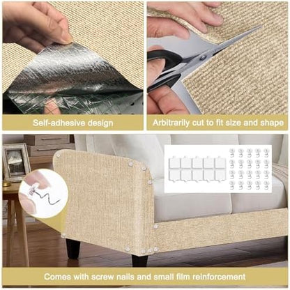 Cat Scratch Mat,118.5"x15.9" Trimmable Self-Adhesive Cats Scratch Carpet,Couch Protector from Cats Claw, Cat Scratch Furniture Protector, Indoor Furniture Protection for Chair, Wall, Sofa (Beige) - Image 3