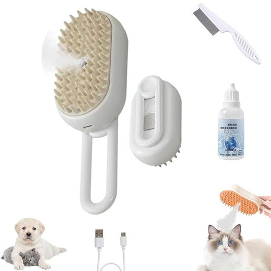 Cat Brush, 4 in 1 Self Cleaning Silicone Cat Steam Brush Quick & Easy Pet Hair Remover Comb for Shedding, Massage, Cleaning, 360° Rotating Pet Steam Brushs for Cats Dogs (White)