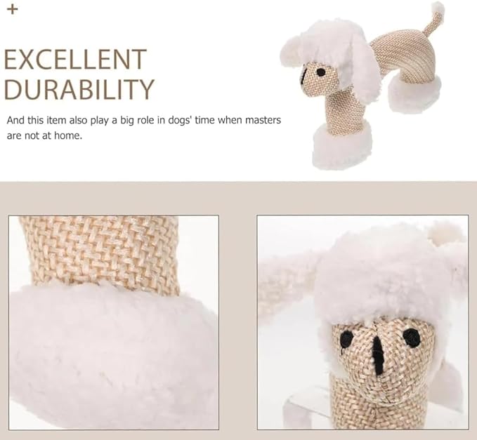 Linen Animal Shape Cotton Rope Dog Chew Toy, Squeaky, Sturdy Linen Fabric (Sheep)