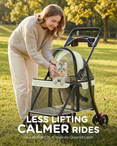 GTPLAYER Foldable Pet Stroller for Small Dogs and Cats, Holds Up to 33 lb, 4 Wheel, Full Mesh Ultra Breathable, Safety Tethers, Cup Holder & Poop Bags Included, Mint Green - Image 5