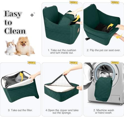 Dog Booster Car Seat for Dogs up to 35lbs, Safety Pet Car Seats with Anti-Slip Bottom, Travel Booster Dog Bed with 2 Storage Pockets (Green, Medium) - Image 4