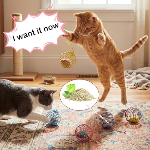 Jecery 5 Pcs Cat Toys Spring,Catnip Rats,Soft Color - Image 5