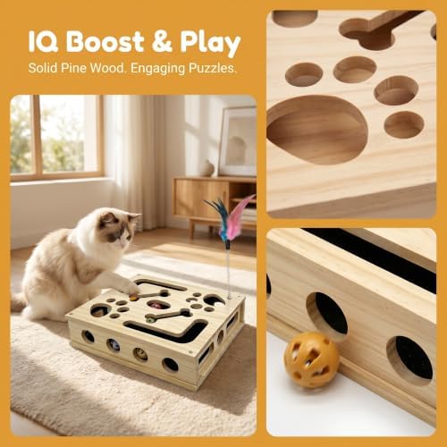 Cat Puzzle Toy,Cat Scratch Puzzle Enrichment Box,Cat Nail File Scratcher,Porous Design,Stimulate Cats Exploratory &Slow Down Eat Speed,Built in Frosted Paper,Polish Their Nail While Play - Image 3