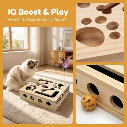 Cat Puzzle Toy,Cat Scratch Puzzle Enrichment Box,Cat Nail File Scratcher,Porous Design,Stimulate Cats Exploratory &Slow Down Eat Speed,Built in Frosted Paper,Polish Their Nail While Play - Image 3