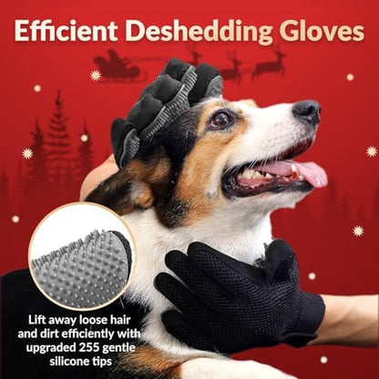 Pet Hair Removal Glove with 255 Silicone Tips for Dogs & Cats, 1 Pair Gray - Image 2