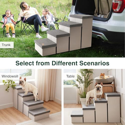 Love's cabin Dog Stairs for High Bed, Foldable Pet Stairs for Small Medium or Large Dogs Puppy with Storage for Bed or Couch, Cat Dog Steps Ramp with Zip up to 200 lbs, Light Grey, 4 Steps - Image 6