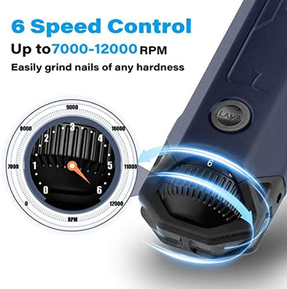 Casfuy 6-Speed Dog Nail Grinder - Newest Enhanced Pet Nail Grinder Super Quiet Rechargeable Electric Dog Nail Trimmer Painless Paws Grooming & Smoothing Tool for Large Medium Small Dogs (Blue) - Image 2