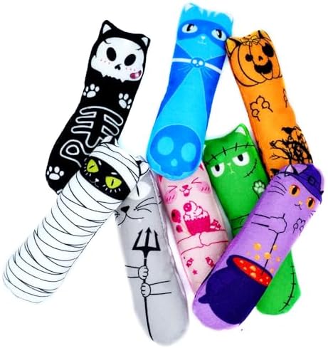PET SHOW 8 Pack Halloween Cat Kicker With Catnip Crinkle Sound for Indoor Cats - Cute Ghost Pumpkin Plush Kittens Shape Natural Interactive Pet Kitty Toy - Image 4