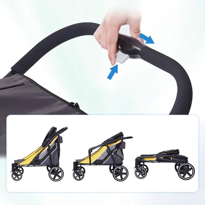 Large Dog Stroller-4 Wheel Pet Strollers for Medium Dogs or 2 Dogs- One-Click Foldable - Large Breathable Mesh & Sunroof - All Terrain Pet Stroller for Medium Senior Dog up to 88 lbs (Yellow)
