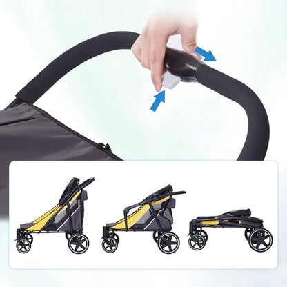 Large Dog Stroller-4 Wheel Pet Strollers for Medium Dogs or 2 Dogs- One-Click Foldable - Large Breathable Mesh & Sunroof - All Terrain Pet Stroller for Medium Senior Dog up to 88 lbs (Yellow)