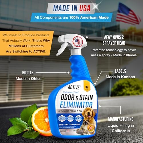 Pet Odor and Stain Eliminator - 32 oz ACTIVE Enzyme Cleaner for Dog & Cat Urine, Stain Remover Spray for Carpet, Upholstery, Hardwood, Spot Cleaning, Deodorizer for Dogs Cats Pets - Natural Citrus Oil - Image 6