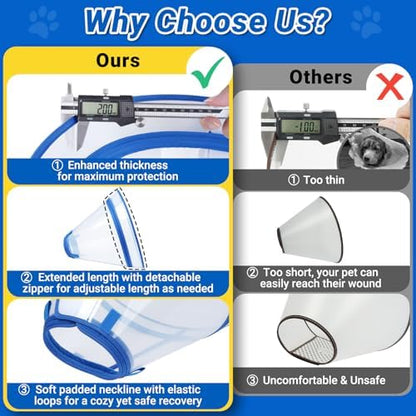 Dog Cone to Stop Licking, Clear Recovery Collar with Detachable Zipper, Sturdy Elizabethan Collar for Large Medium Small Dogs, Soft Adjustable Cone After Surgery Patented, Blue XXL - Image 3