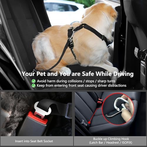 VavoPaw Dog Seat Belt, Safety Vest Dog Car Harness with Adjustable Buckle Dog Seat Belt for Vehicle Nylon Pet Safety Seat Belts Heavy Duty(L, Black Daisy) - Image 5
