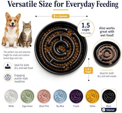 Ceramic Slow Feeder Dog Bowl, 1.5 Cup Puzzle Dish for Small Medium Dogs - Image 2