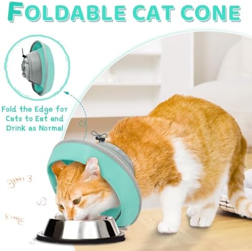 Cat Cone Collar Soft to Stop Licking, Adjustable, Foldable Lightweight Kitten Cones After Surgery Recovery for Cats & Kittens, Cat Cone Alternative, Easy Eating (Solid Green, S) - Image 3