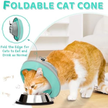 Cat Cone Collar Soft to Stop Licking, Adjustable, Foldable Lightweight Kitten Cones After Surgery Recovery for Cats & Kittens, Cat Cone Alternative, Easy Eating (Solid Green, S) - Image 3