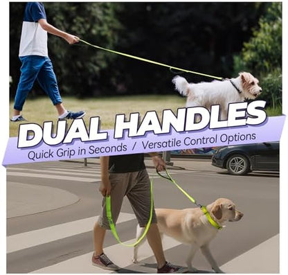 VIVAGLORY Double Handle Dog Leash Twingrip, 6ft x 1/2in, Neon Yellow - Image 2