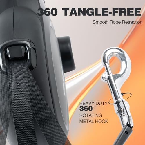 PINA Upgraded Retractable Dog Leash, 26 ft Dog Leash for Small Medium Large Dogs Up to 110lbs, Heavy Duty Reflective Nylon Tape 360° Tangle-Free, with Anti-Slip Handle, One-Handed Brake, Pause, Lock - Image 3