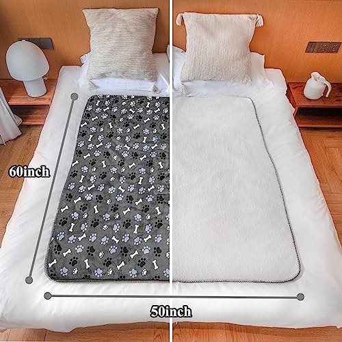 Waterproof Dog Blanket, Pattern Printing Super Soft Warm Fluffy Facecloth Sofa Car Bed Protector, Urine Proof Washable Outdoor Pet Blanket for Puppy Large Dogs & Cats(paw & Bone60*50) - Image 6