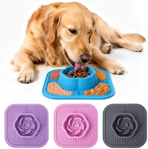 Slow Feeder Dog Bowls and Lick Mat for Dogs, Non-Slip Dog Bowl for Wet and Dry Food with Suction Cups for Slow Feeding & Anxiety Relief for Small to Large Dogs and Cats Blue by Vibejo