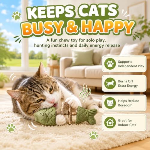 Catnip and Silvervine Chew Sticks for Cats Natural Cat Nip Teething Toys Gall Fruit Teeth Dental Cleaning Silver Vine Creative Fish Bone Kittens Interactive Wooden Fishbone Shaped Design - Image 6