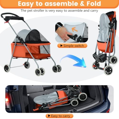 BestPet Foldable Pet Stroller for Small/Medium Dogs and Cats Up to 33 lbs - Image 3