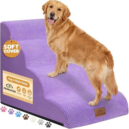 Zerbuger Dog Ramp and Stairs for Bed, Purple 4 Steps 20" H, Nonslip Cover by Zerbuger