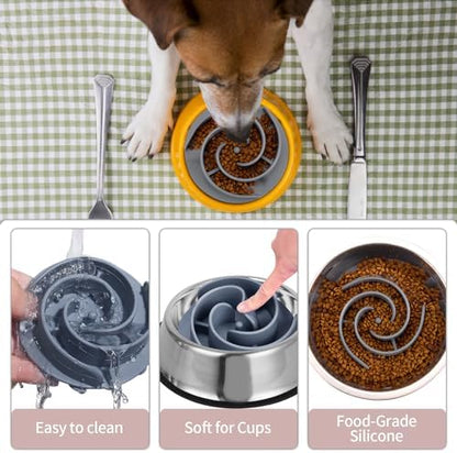Slow Feeder Dog Bowls Insert, Bestalk Soft Silicone Slow Eating Feeder Insert with Suction Cups for Small, Medium and Large Dogs, Fit into Basic and Elevated Dog Bowls, Grey - Image 4