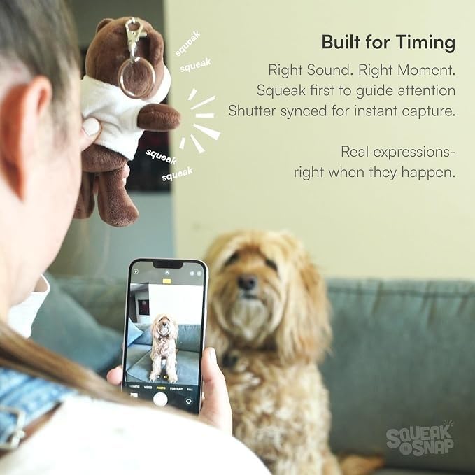 Dog Camera Attention Grabber, Gift for Pets, Photo Prop for Pet Photography, Newborn Photos, Plush Squeaker Bluetooth Shutter Remote, Attention Getter, 3 T-Shirts, iPhone Android - Image 4