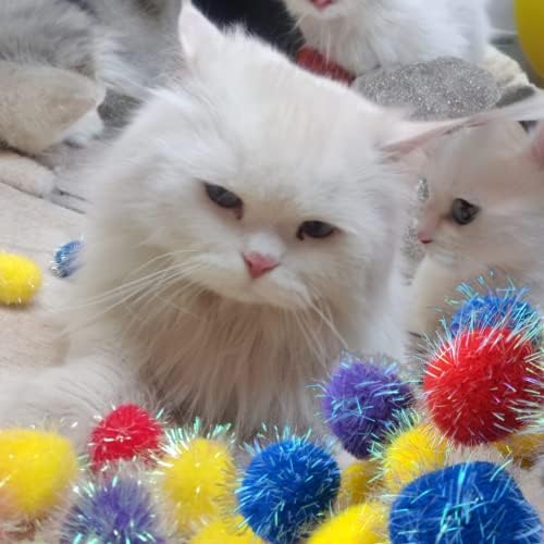 20 Pieces 1.6 inches Sparkle Pom Pom Balls for Cat - Interactive Glitter Balls, Multicolor, Best as Kitten Play Toys - Image 5