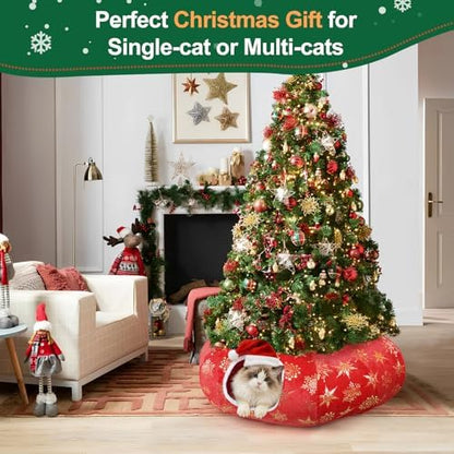 Cat Tunnel Bed for Indoor Cats, L Christmas Tree Skirts Washable Warm Soft Indoor Cat Donut Tunnel, Multifunctional Cat Interactive Playground Toys for Felines Pet Christmas Tree Decoration - Image 7