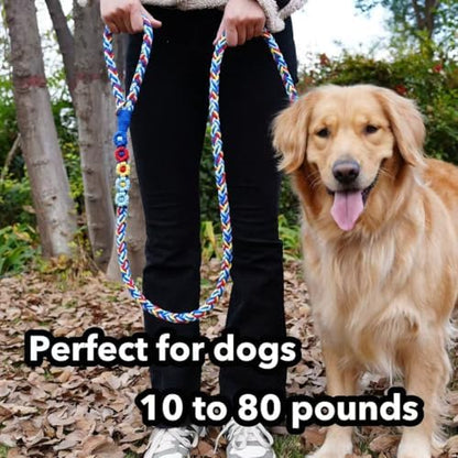 5FT Braided Cotton Rope Leash for Small, Medium and Large Dogs, Colorful Carousel - Image 2