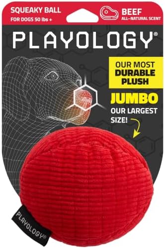 Playology Durable Plush Ball Toy - Crinkle Ball - Jumbo, Beef Scent by Playology