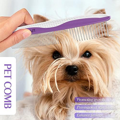 Dog Comb, OneCut Pet Grooming Tool for Removing Tangles Knots and Matted Fur, Wide and Narrow Teeth Comb Design for Dogs and Cats (Purple) - Image 4