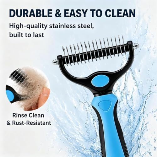 Dematting Comb for Dogs and Cats, Undercoat Pet Brush for Long Hair, Deshedding Brush for Dog Removes Tangles Knots and Loose Fur, 2-In-1 Double Tooth Comb Undercoat Rake Dog Brush - Image 6